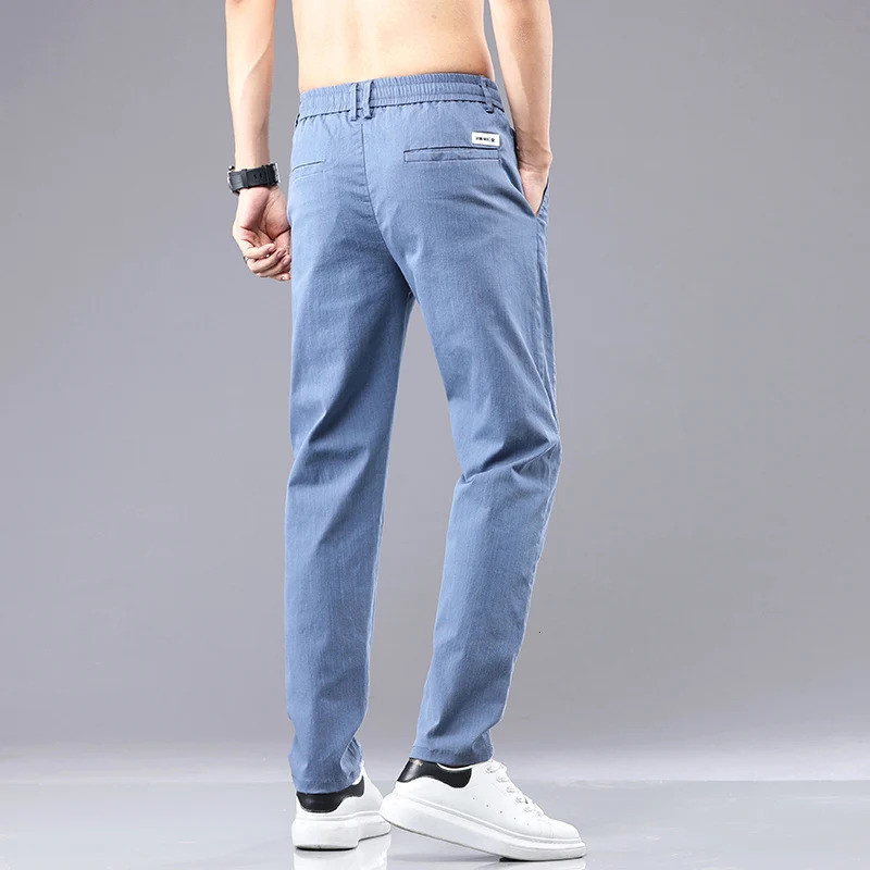 6 Colour Summer Mens Classic Cotton Solid Color Fashion Business Casual Pants Elastic Waist Korean Fashion Men Clothing 2838 251028