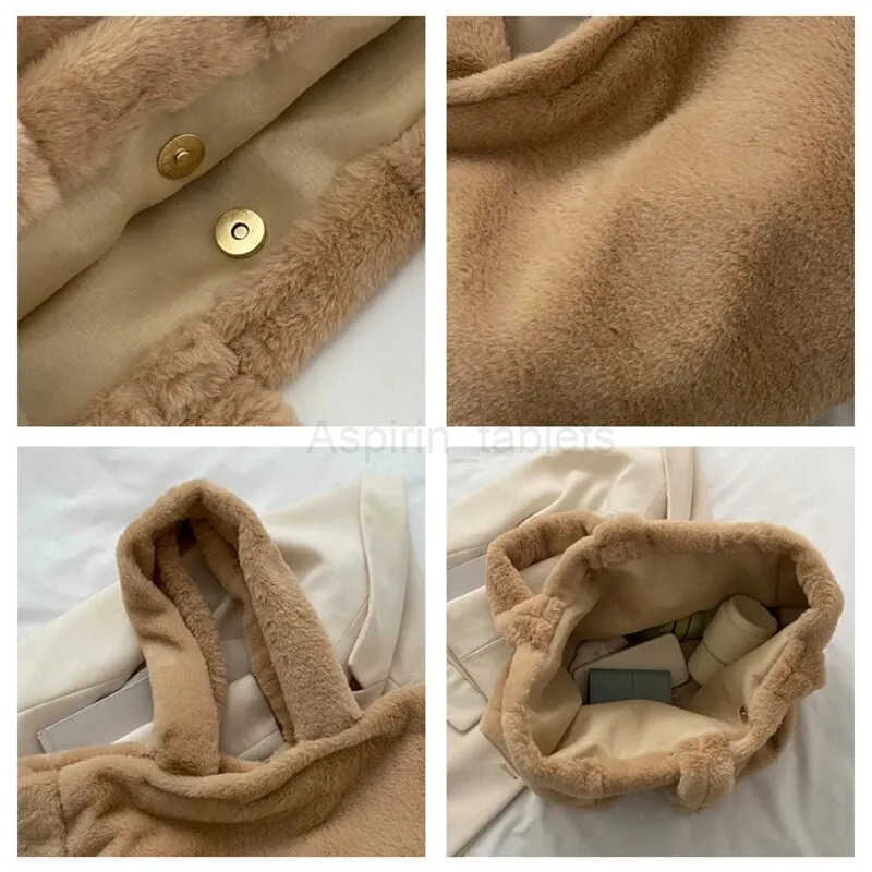 Women Tote Bag Fluffy Faux Fur Handbags Large Capacity Shopping Shoulder Bag Furry Clutch Plush Handbag Cute Winter Christmas M251030