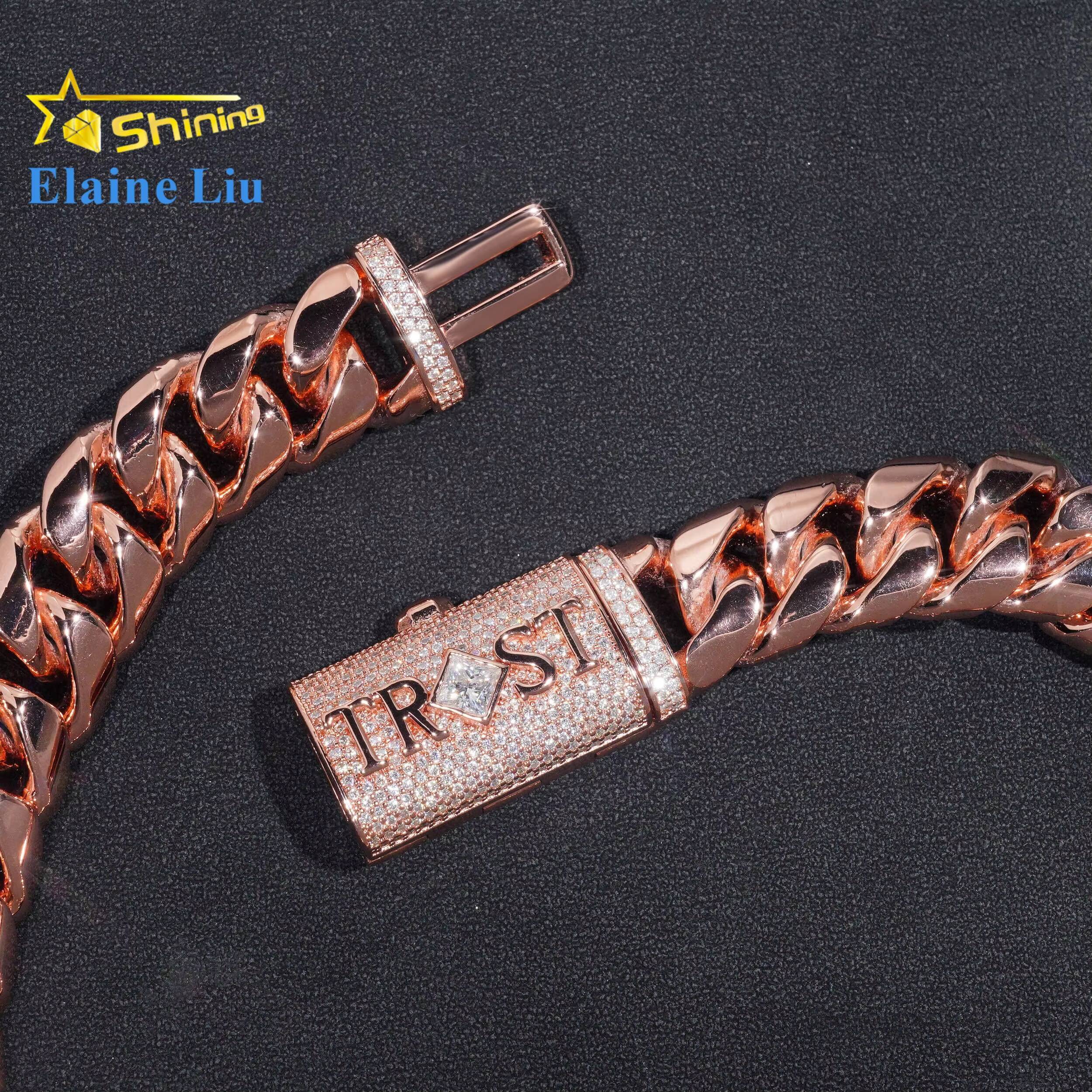 Men Thick Miami Cuban Necklace 20MM Real Gold Plated Silver 999 Plain Hip Hop Jewelry VVS Moissanite Clasp Cuban Link Chain