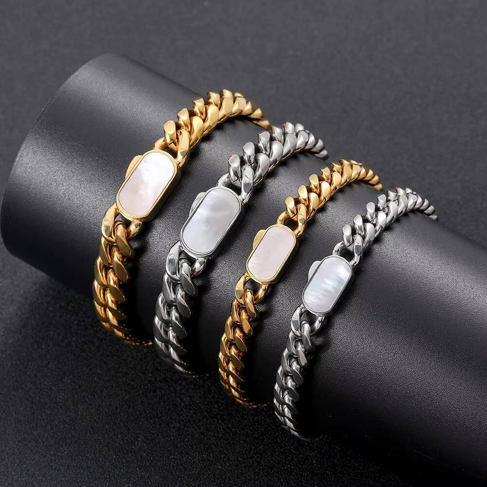 NUOYA New Style 812mm Cuban Link Chain Necklace Pave Shell Clasp 18K Gold Plated Stainless Steel Luxury Hip Hop Jewelry Designer's style