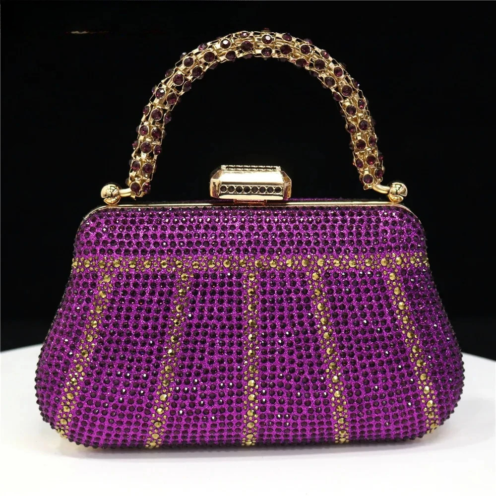 In Nigeria Exquisite Evening Bags With Diamond Fashion Handle Clutch Rhinestone Embellished Long Chain Bag 251023CJ