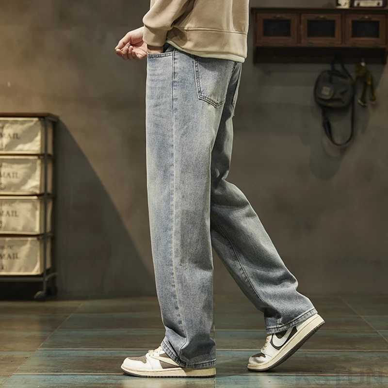 KSTUN Light Blue Baggy Pant Men Wide Leg Jeans Loose Straight Casaul Streetwear Vintage Mens Trousers 100 Cotton Large Size 40 J251030