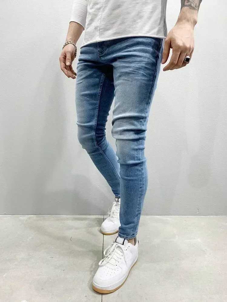 Male Hiphop Trousers Pure Color Ripped Jeans Men Slim Long Pencil Pant Men Clothing High Quality Men Fashion Thin Skinny Jeans J251030