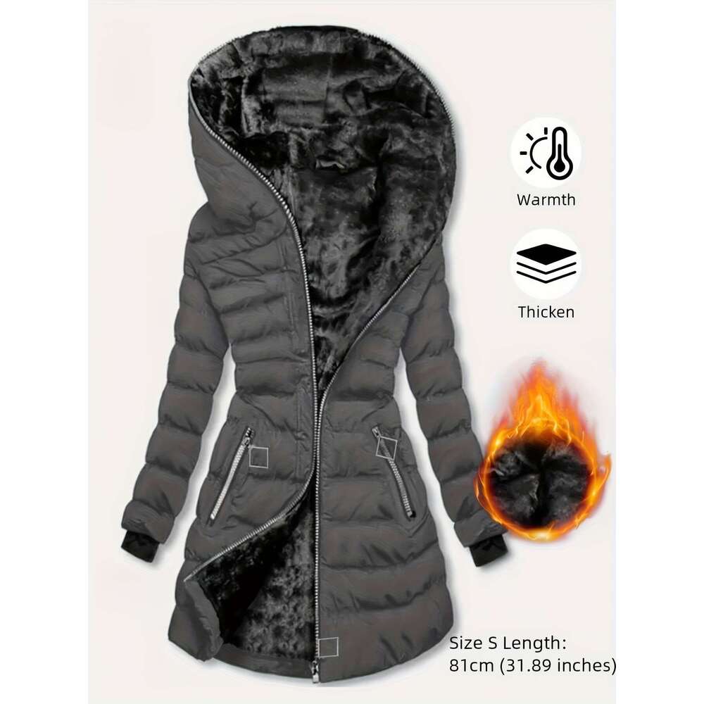 Women S Warm Hooded Thick Insulated With Full Zip Closure Long Sleeve Cold Weather Outerwear Elegant Office To Party For Clothes For Jacket Women Wint