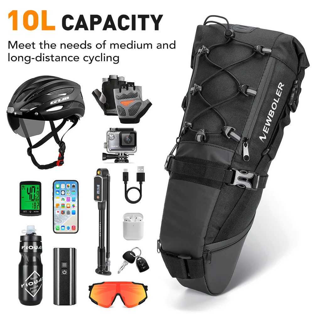 NEWBOLER Bike Saddle Bag Waterproof MTB Road Bicycle 10L 13L Large Capacity Cycling Bag Foldabe Tail Rear Bag Trunk Accessories H251029