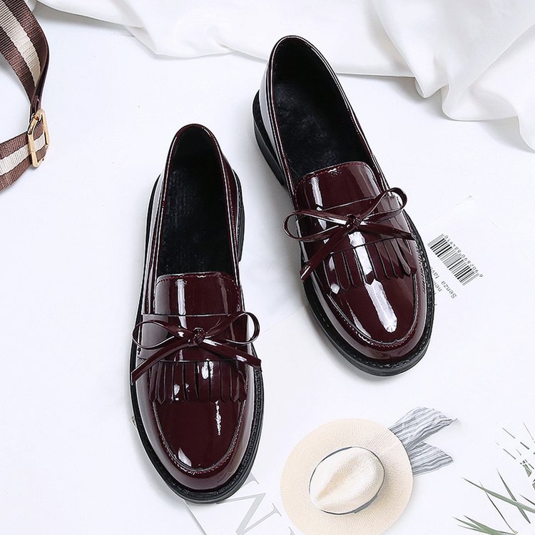 Thick heel single shoes women's fashion spring and autumn new women's shoes bow small leather shoes plus size loafers women2025