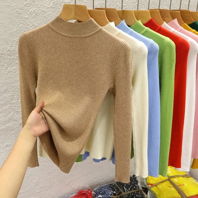 Turtleneck Women Sweater Autumn Winter Solid Pullover Female Casual Knitwear Clothing Basic Slim Versatile Soft Tops 251028
