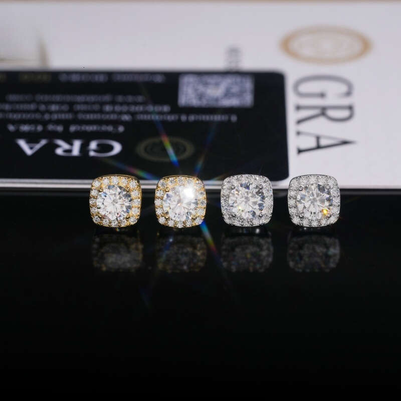 GRA Certificate VVS1 Silicon Stone Earrings Sterling Sier Gold Hip Hop Style Unisex Test