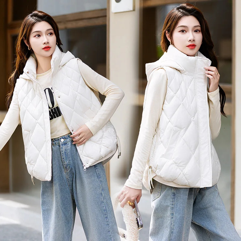 Down Cotton Vest Women Parka Short Autumn Winter Jacket Coat Korean Hooded Sleeveless Jacket Warm Female Waistcoat Tops 251024