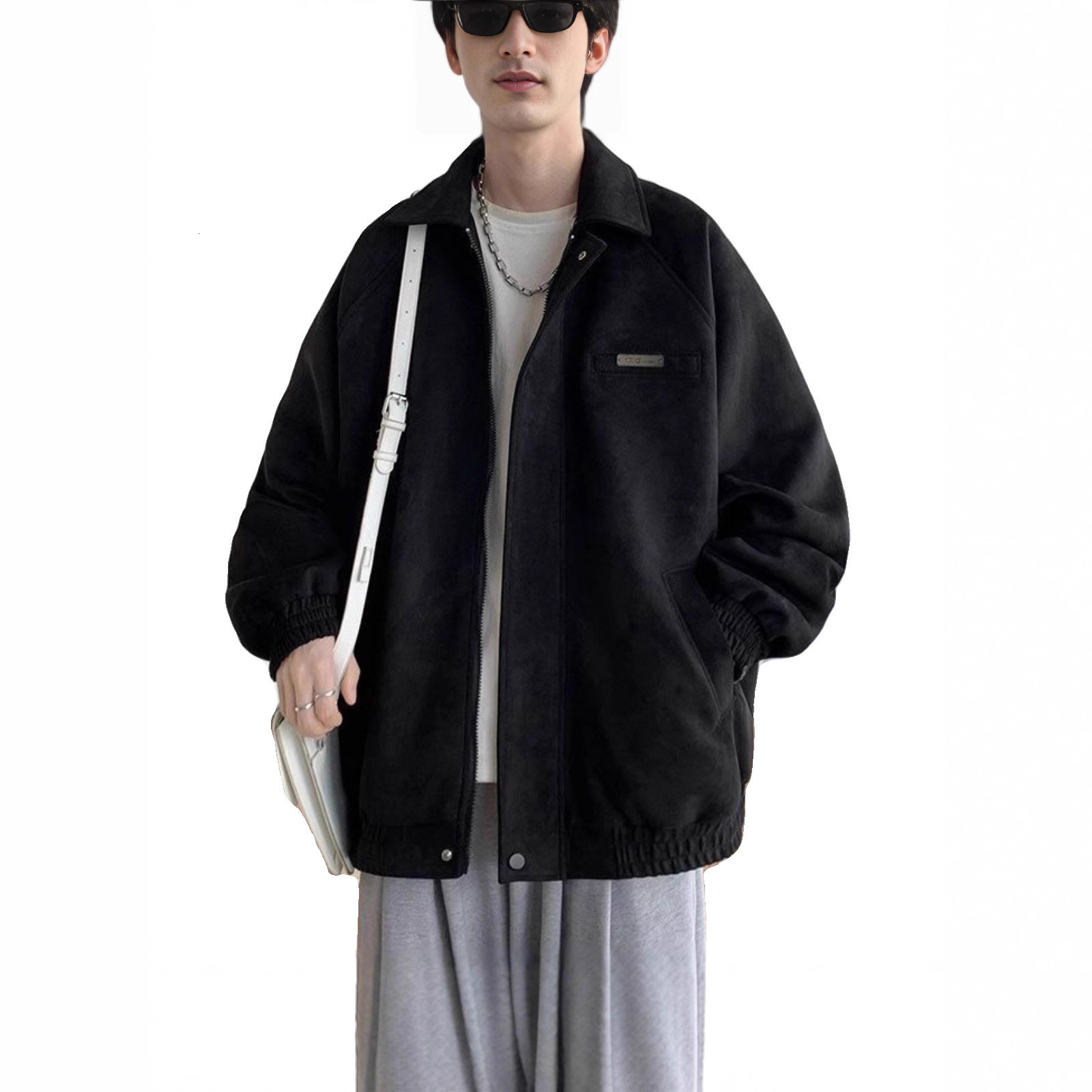 Faux Suede Designer Coat Jacket For Men 2025 New Spring And Autumn High-end Trendy Brand Youth Loose Casual Turn-down Collar Jacket