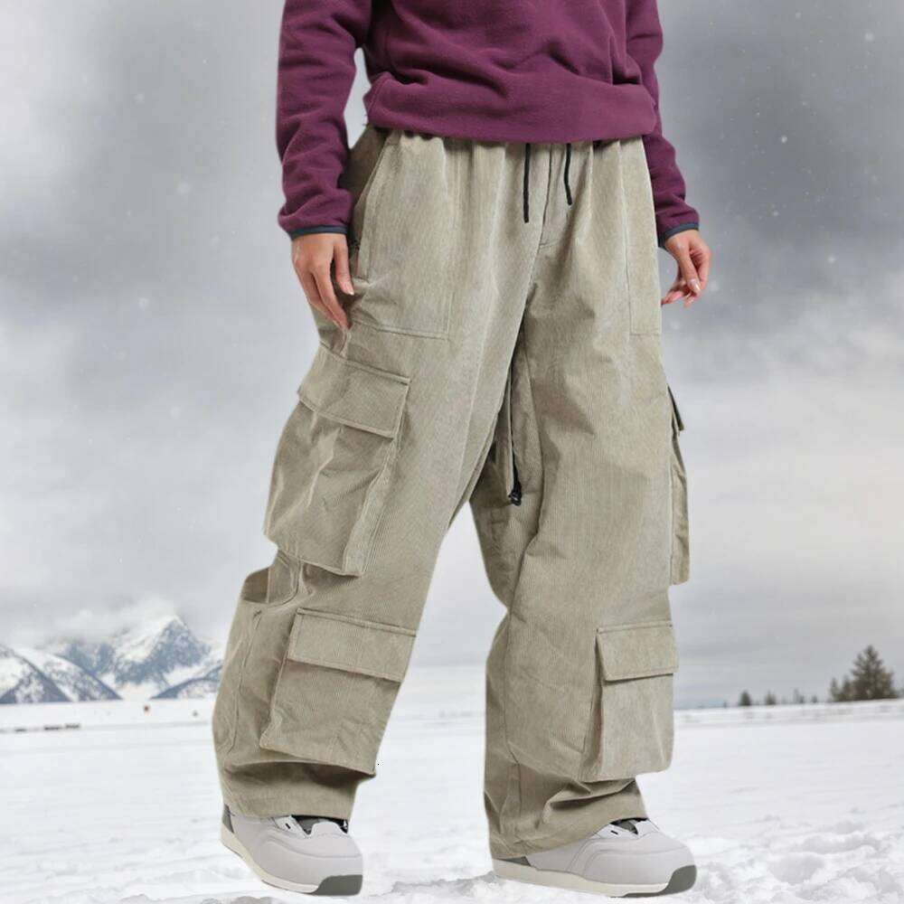 GSOU SNOW Winter Multi Pockets Ski Men Loose Snow Pants Warm Windproof Skiing Trousers Outdoor Sports Breathable Britches