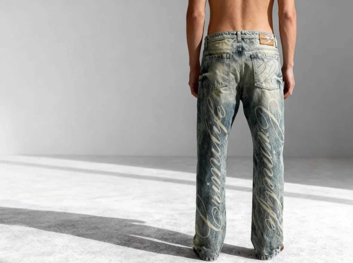 Blue Y2K Letter Print Jeans with Spider Embroidered Patch Streetwear HipHop Apparel Retro Gothic Unisex Fit FullLength Pants J2510301