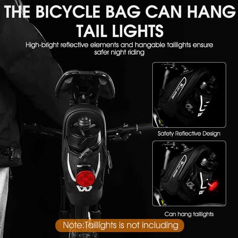 WEST BIKING Waterproof Bicycle Saddle Bag With Water Bottle Pocket MTB Road Bike Rear Seat Bags Reflective Cycling Tail Bag H251029