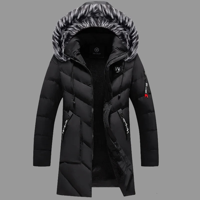 Male Solid Cotton Outwear Coats Mens Thick Fleece Winter Jacket Fashion Fur Hooded Warm Cooton Parka Windbreaker Plus Size 6XL 251028