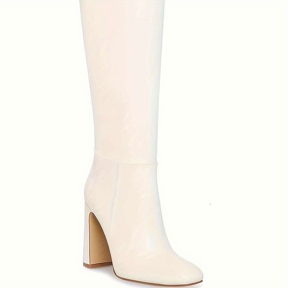 Women's Chunky Heeled Knee High Boots Classic PU Cover Square Toe Zippered Tall Boot