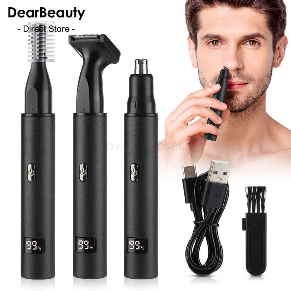 3 in 1 Electric Nose Ear Hair Trimmer for Men LED Display Eyebrow Beard Hair Clipper Shaver USB Rechargeable Easy Cleansing Z251030