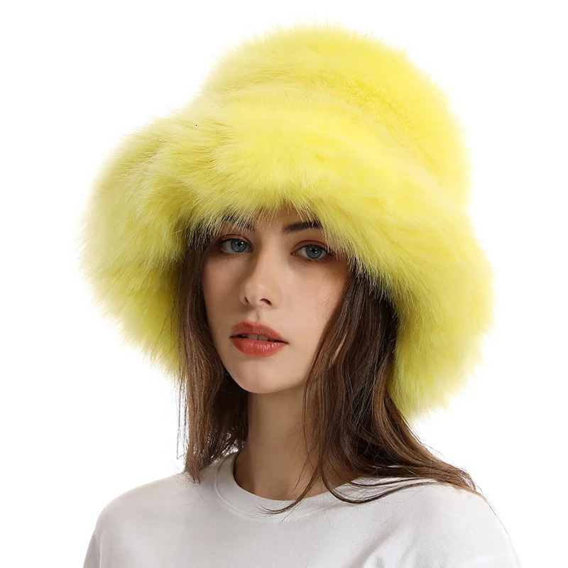 Hat Woman Winter Faux Fur Fisherman Hat Woman Versatile Warm Female Casual Party Fur Hats Womens Cap Ins Plush Bucket Hat 251028