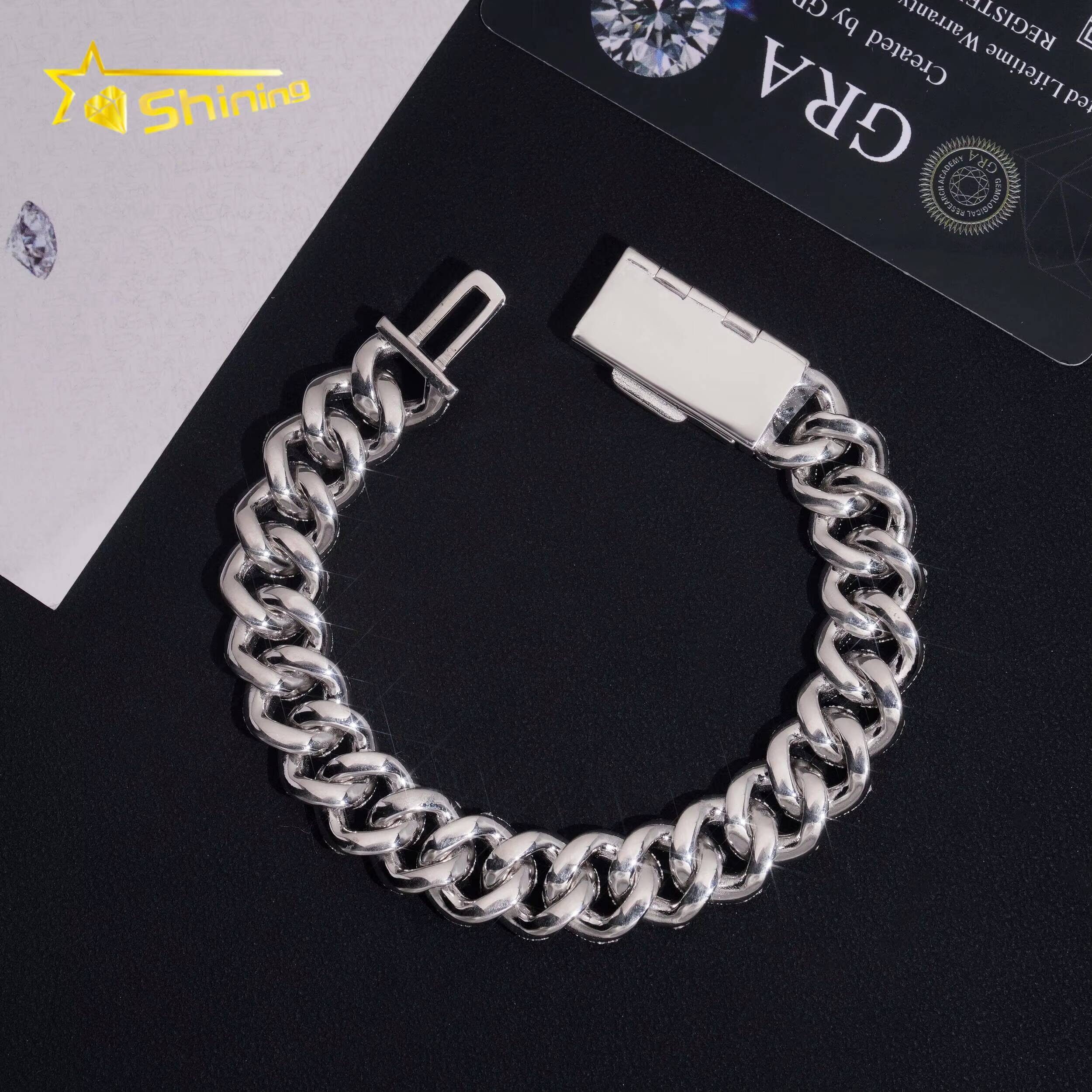 Hip Hop GRA Certificate 13MM Moon Shape Moissanite Cuban Link Bracelet Custom 925 Bracelet Sterling Silver for Men Fine Jewelry