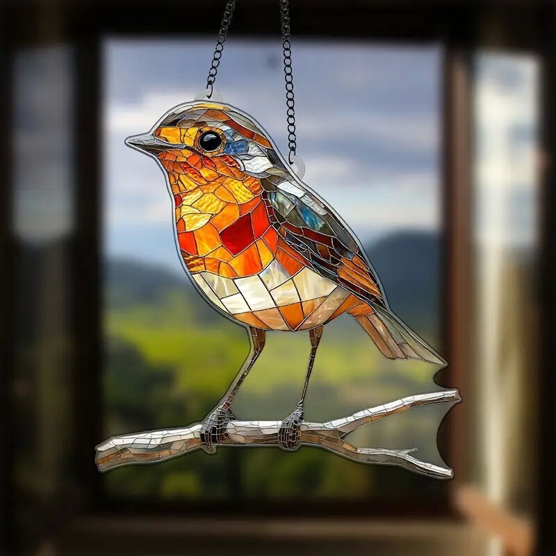 Animal Series Colorful Bird Acrylic with Chain Window Decoration Door Sign Garden Gift Pendant Hanging Ornament
