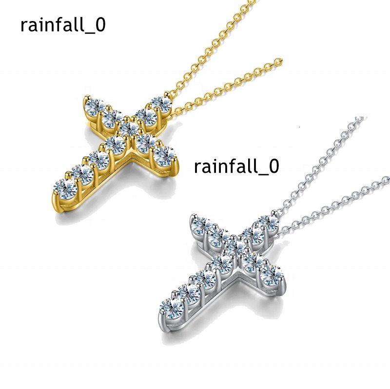 Wholesale Real 925 Sterling Silver 18k Gold Plated Diamond Moissanite Cross Jesus Pendant Necklace Women Engagement Fine Jewelry