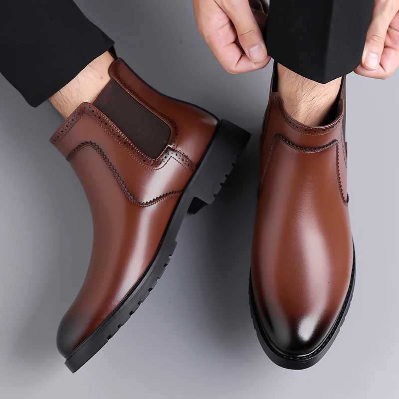 Fall Mens Fashionable Casual Leather Boots Slipon Short Boots with Antislip and Wearresistant Features Chelsea Boots Z251029