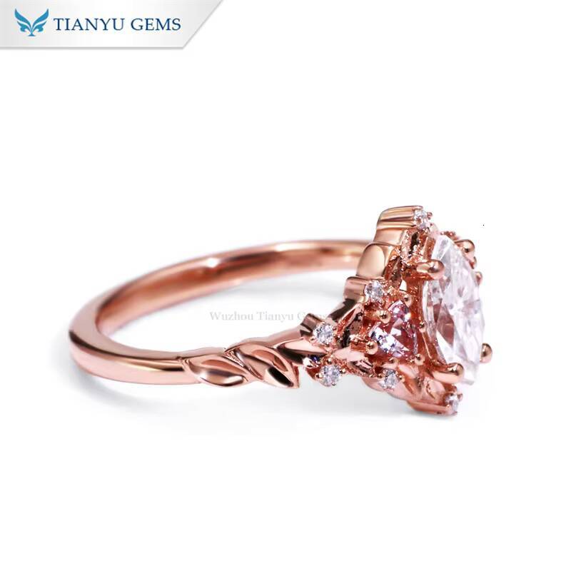 Tianyu Shining Brilliance Custom Fine Jewelry 4x8mm Marquise Moissanite Diamond Solid Gold 10K 14K 18K Engagement Ring