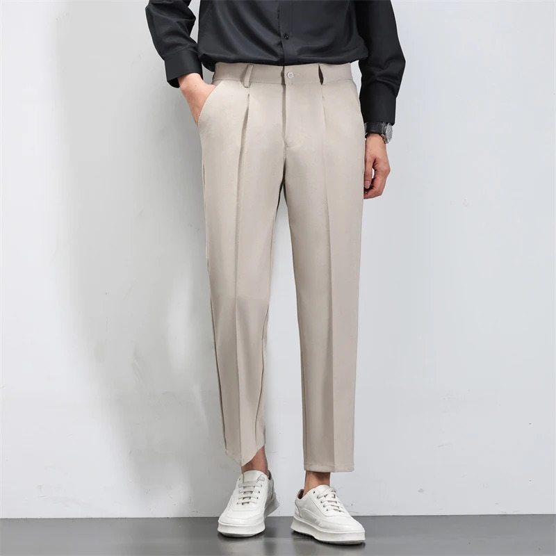 Mens Classic Narrow Leg Business Suit Pants Four Seasons Wear Solid Trousers Lightweight Straight Leg Pants Male 251028