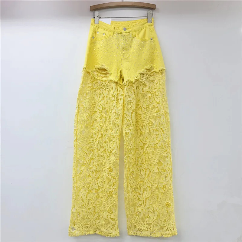 WTHT Fashion Womens Diamonds Patchwork Lace Casual Jeans Winter Trendy High Waist Straight Denim Pants Female 1LS479 251029