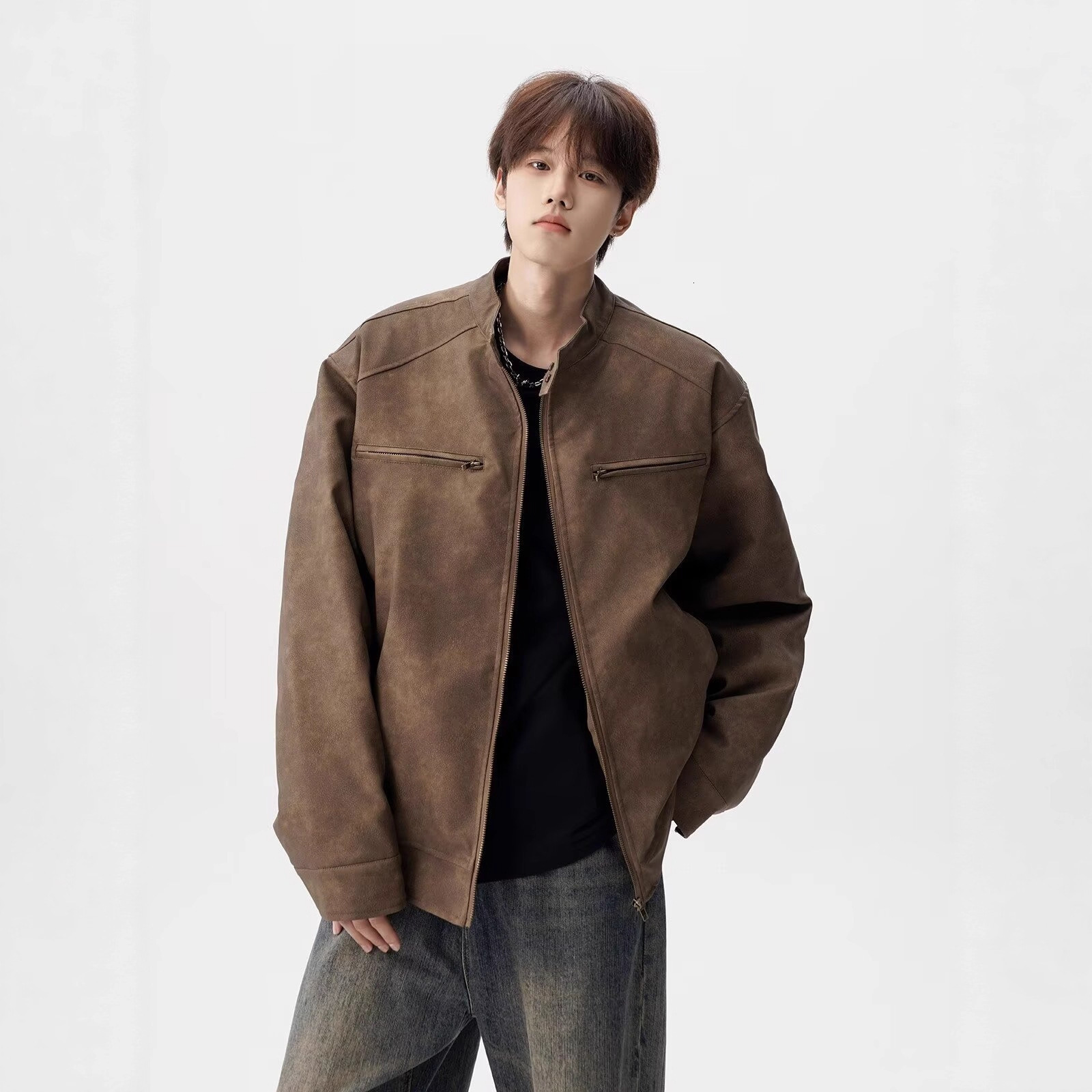 2025 Autumn New Men's Stand Collar Casual Solid Color Designer Jacket Zipper Simple Youth Jacket Trend