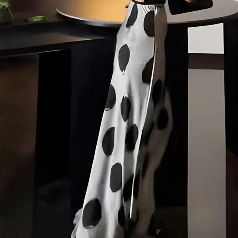 Summer Elegant Womens Satin Mermaid Skirt Fashion Polka Dot Printed Holiday Long Skirt Temperament Bag Hip Party Jupe 586P 251028