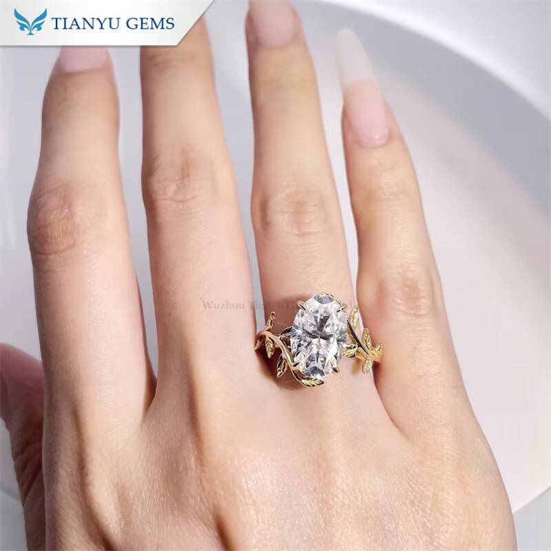 Tianyu Gems 8x12mm 45ct Oval Moissanite Ring 10k 14k 18k Yellow Gold Custom Wedding Band Engagement Rings for Women Jewelry