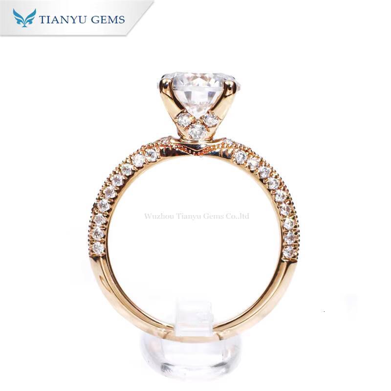 Tianyu 10K 14K 18K White Yellow Rose Gold DEF VVS 775mm Moissanite Diamond Ring Set with Half Eternity Band