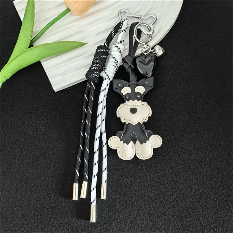 Sporty Style Fashion Schnauzer Key Chain with Handmade Rope Casual Trendy Bag Pendant Bow Cool Trendy Fashion Accessory 251030
