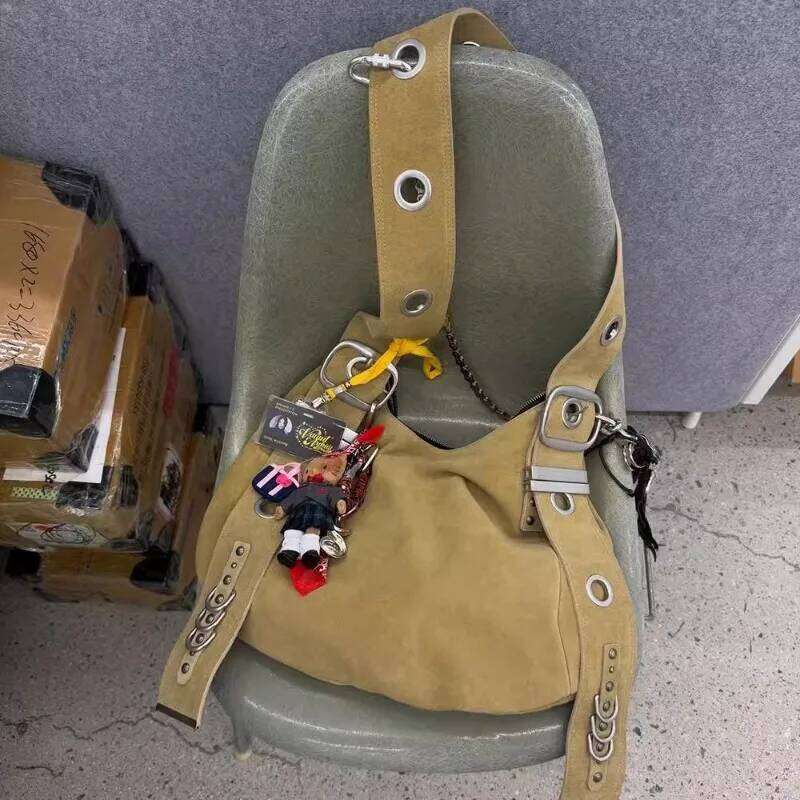 Belt Buckle Women Designer Handbag And Purses PU Rivet Multiple Pockets Y2k Large Capacity Shoulder Bags Big Totes