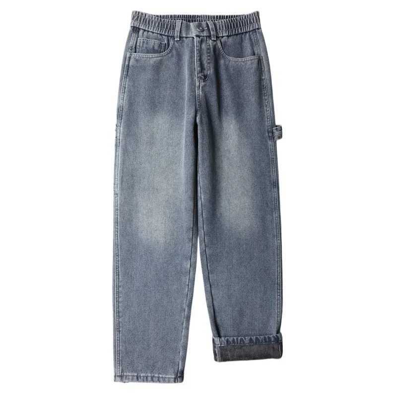 2024 New Autumn Mens Jeans Street Hiphop Loose Straight Multipocket Workwear Denim Trousers Baggy Casual Splicing Trousers J251030