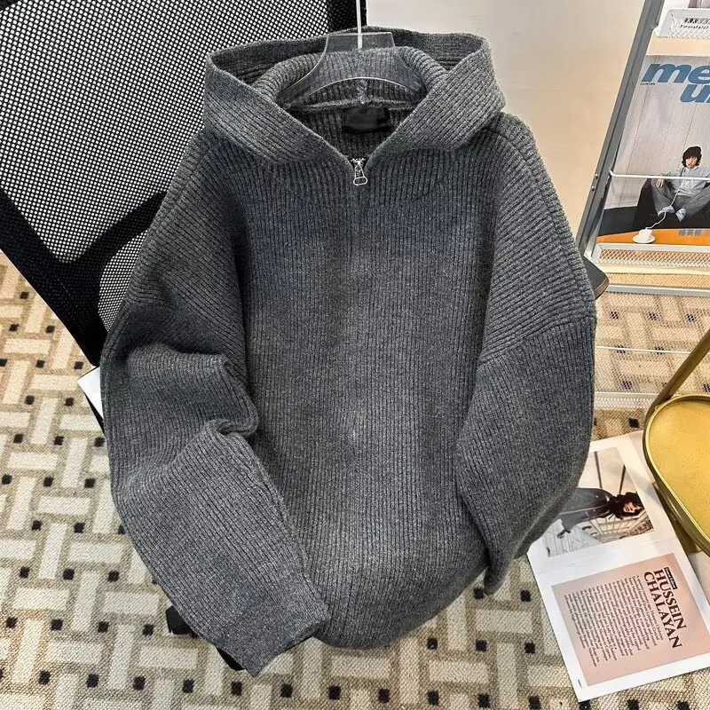 Pullover zippered hooded sweater mens versatile knitwear jacket autumn and winter cardigan for men 251017