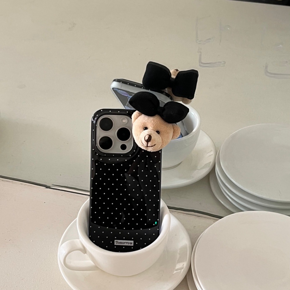 Casual Polka Dot Cartoon Bear Phone Case Suitable for iPhone 17/16 Pro Max iPhone 15/14 Protective Case