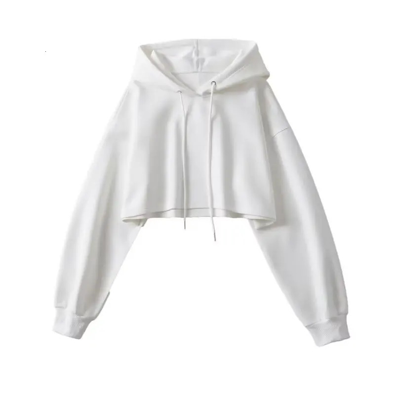Sexy Short Hooded Sweatshirts Women Fashion Solid Color Long Sleeve Crop Tops Korean Streetwear Pullover Hoodies Female 251030