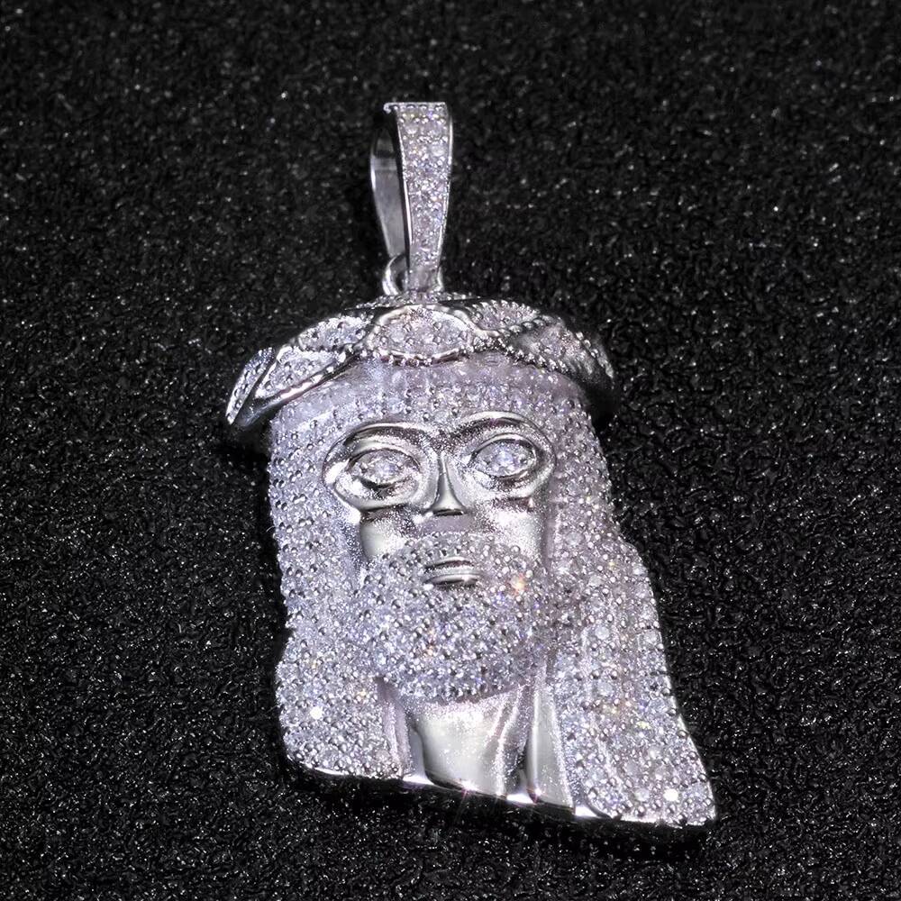NUOYA Womens Fine Jewelry 925 Silver Jesus Head Pendant Iced Out VVS Moissanite Rose Gold Plated Charm Pendant for Gifts Designer's style