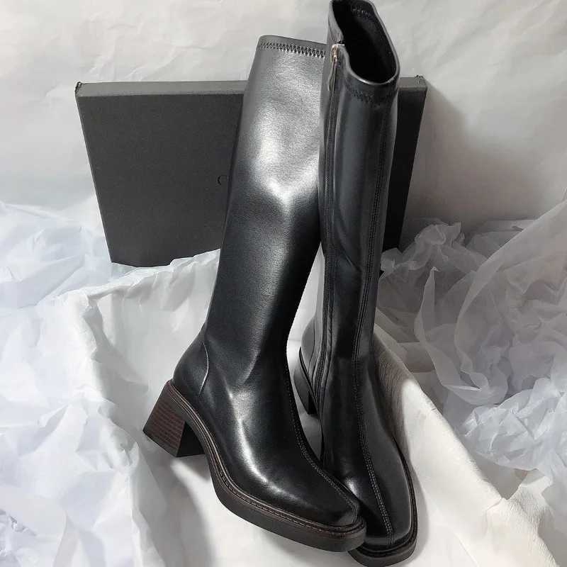 Chunky Heel Square Toe Solid Color Leather Stretch OverTheKnee Slim Boots Style With Sweater Four Season Fashion Women Boots Z251029