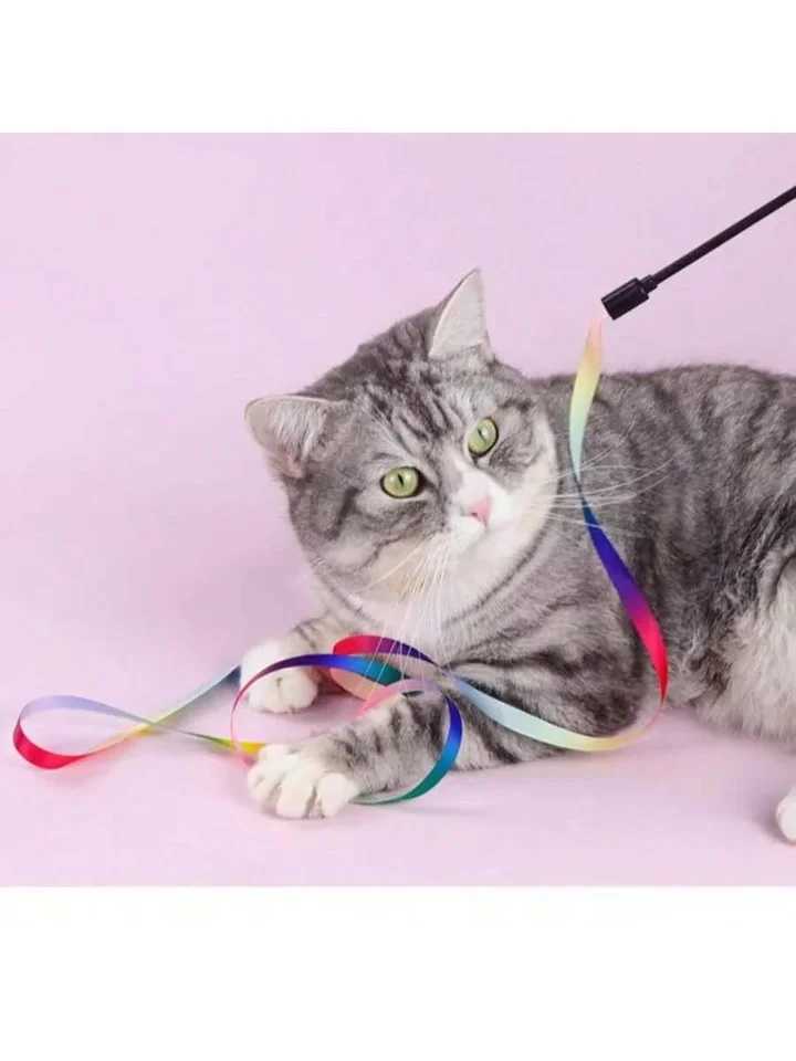 Interactive Cat Rainbow Wand Toys Interactive Cat Teaser Wand String Colorful Ribbon Charmer For Most Cats And Kittens S251029{category}