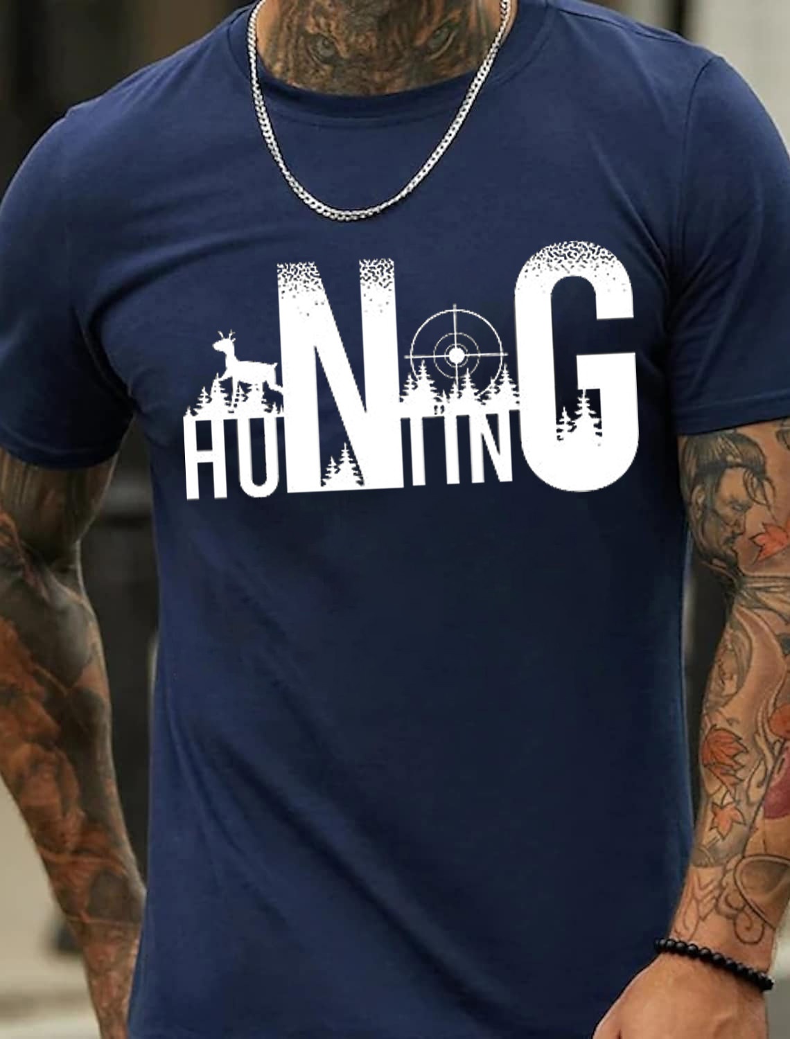 Europe & America Oversized Forest Hunting HUNTING Letter Print Men's Cotton Summer T-Shirt - TT7081