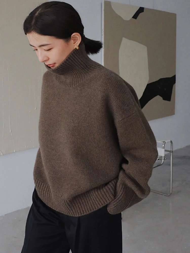 High Neck Pullover Sweater Korean Version Cashmere Loose Lazy Style Silhouette Knitted Bottoming Shirt 251028