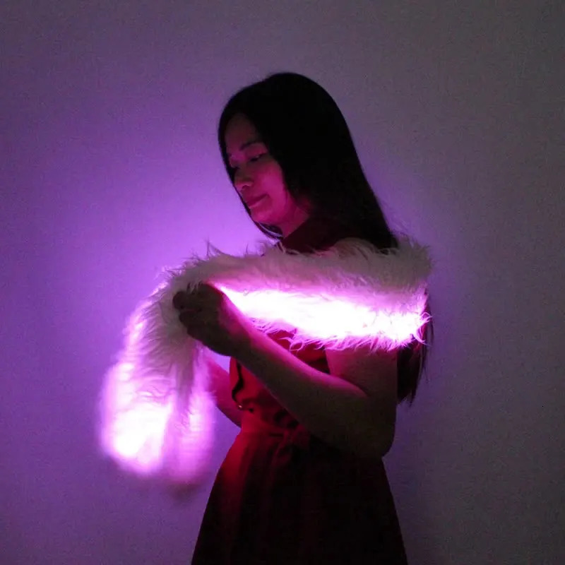 Led Flash Scarf Men Women Carnival Party Christmas Luminous Lighting Faux Fur Plush Scarves Neck Warmer 251029