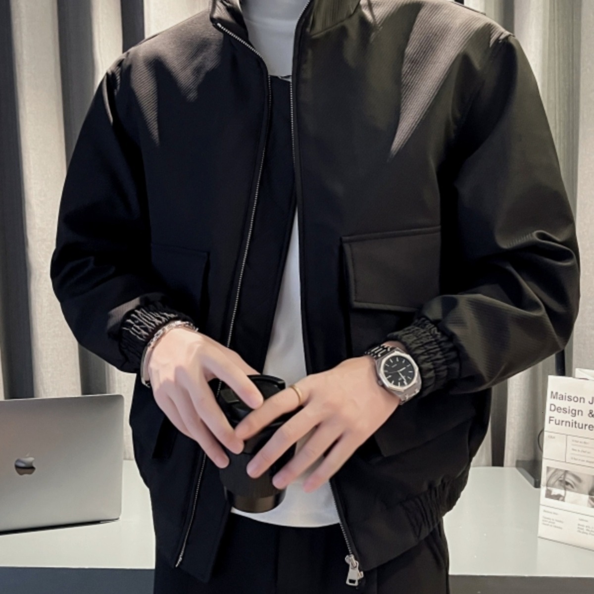 Khaki Jacket Men Spring Autumn Korean Style Trendy Designer Jacket Brand Short Workwear Flight Jacket Spring New Stand Collar Baseball Jacket