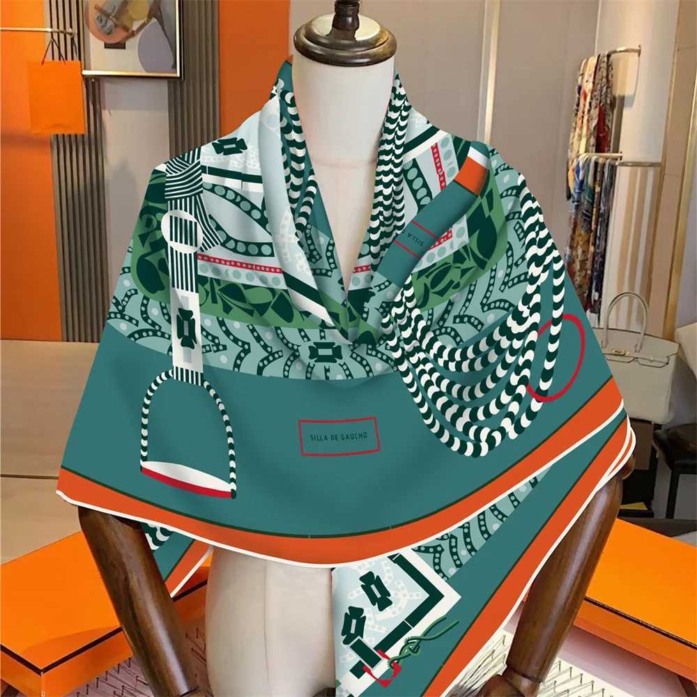 POBING Silk Cashmere Scarf Women Hand Rolled Shawls Saddle Print Square Scarves Wraps Lady Bandana Big Hijabs Female FoulardsW251030