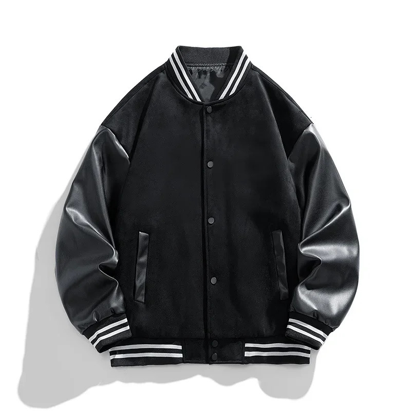 American Retro Suede Baseball Jacket Mens Spring Autumn Casual Leather Sleeve Outerwear JK819 Public Version Couples Style 251028