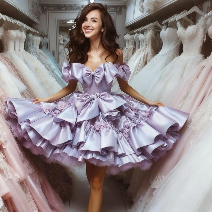 Lavender Short Prom Dresses 3D Floral Appliques Birthday Party Dress Ruffles Off Shoulder Bow Lolita Satin Ball Gown Knee Length Graduation Dress