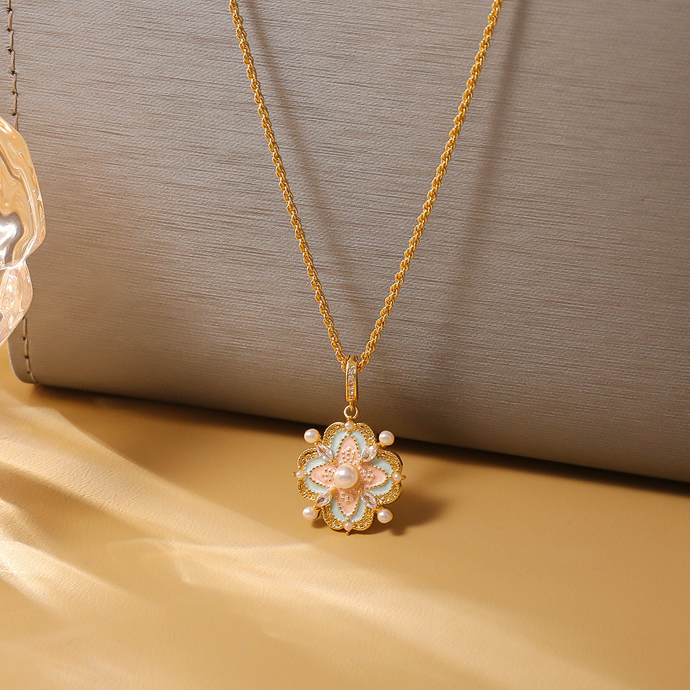 French Oil Drop Pearl Pendant New Chinese National Style Four-Leaf Clover Necklace Light High-End Sense Elegant Collarbone Chain ddmynov