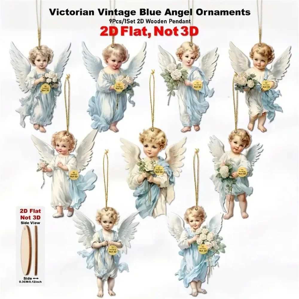 91236pcs Vintage Christmas Angel Wooden Pendants Artificial Wood Hanging Ornaments Perfect for Home Outdoor Holiday Decor C251030